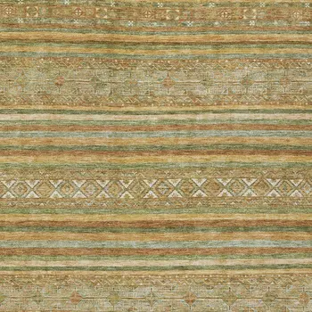 10' X 14' Artichoke Green Gold And Beige Southwestern Washable Indoor Outdoor Area Rug