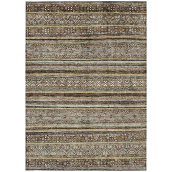 5' X 8' Brown Denim Blue And Beige Southwestern Washable Indoor Outdoor Area Rug
