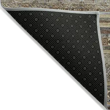5' X 8' Brown Denim Blue And Beige Southwestern Washable Indoor Outdoor Area Rug