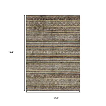 9' X 12' Brown Denim Blue And Beige Southwestern Washable Indoor Outdoor Area Rug