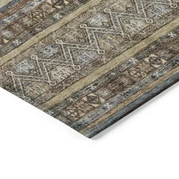 9' X 12' Brown Denim Blue And Beige Southwestern Washable Indoor Outdoor Area Rug