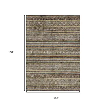 10' X 14' Brown Denim Blue And Beige Southwestern Washable Indoor Outdoor Area Rug