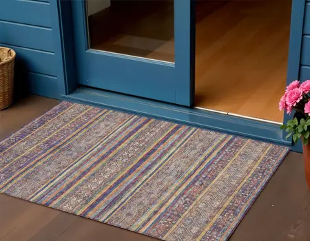 3' X 5' Blue Copper And Beige Southwestern Washable Indoor Outdoor Area Rug