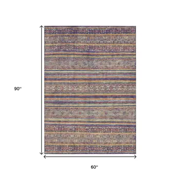5' X 8' Blue Copper And Beige Southwestern Washable Indoor Outdoor Area Rug