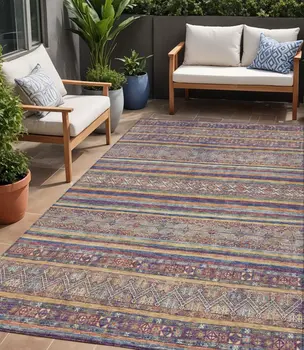 5' X 8' Blue Copper And Beige Southwestern Washable Indoor Outdoor Area Rug