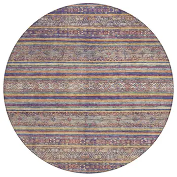 8' Blue Copper And Beige Round Southwestern Washable Indoor Outdoor Area Rug