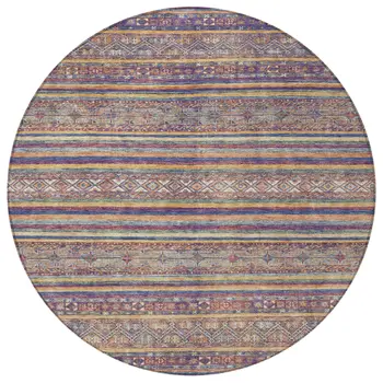 8' Blue Copper And Beige Round Southwestern Washable Indoor Outdoor Area Rug