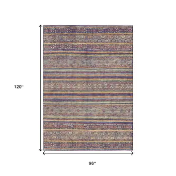 8' X 10' Blue Copper And Beige Southwestern Washable Indoor Outdoor Area Rug