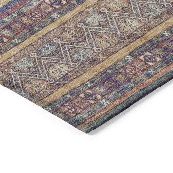 9' X 12' Blue Copper And Beige Southwestern Washable Indoor Outdoor Area Rug