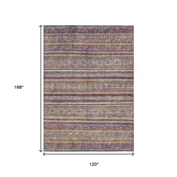 10' X 14' Blue Copper And Beige Southwestern Washable Indoor Outdoor Area Rug