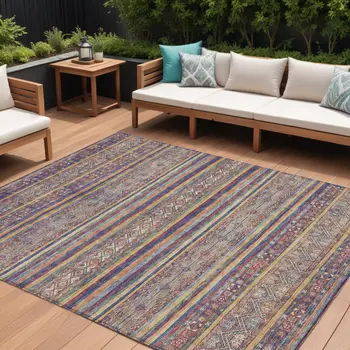10' X 14' Blue Copper And Beige Southwestern Washable Indoor Outdoor Area Rug