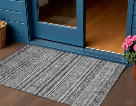 3' X 5' Gray Silver And Charcoal Southwestern Washable Indoor Outdoor Area Rug
