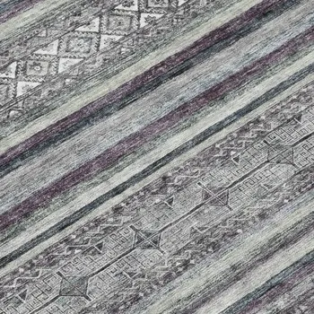 8' Gray Silver And Charcoal Round Southwestern Washable Indoor Outdoor Area Rug