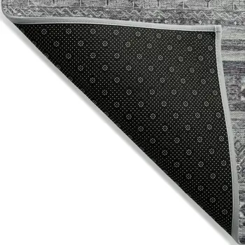 8' X 10' Gray Silver And Charcoal Southwestern Washable Indoor Outdoor Area Rug