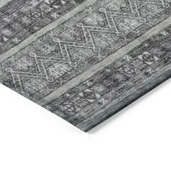 8' X 10' Gray Silver And Charcoal Southwestern Washable Indoor Outdoor Area Rug