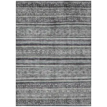 9' X 12' Gray Silver And Charcoal Southwestern Washable Indoor Outdoor Area Rug