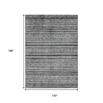 10' X 14' Gray Silver And Charcoal Southwestern Washable Indoor Outdoor Area Rug