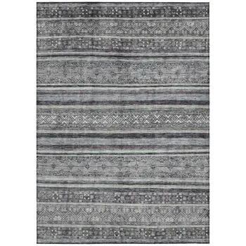 10' X 14' Gray Silver And Charcoal Southwestern Washable Indoor Outdoor Area Rug