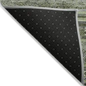 5' X 8' Olive Green Gray And Fern Green Southwestern Washable Indoor Outdoor Area Rug