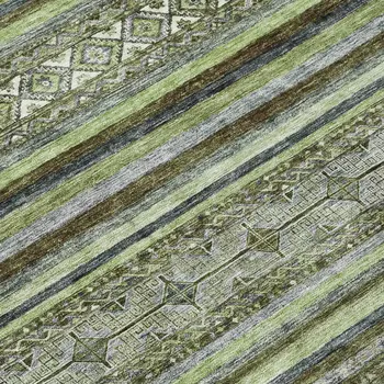 8' Olive Green Gray And Fern Green Round Southwestern Washable Indoor Outdoor Area Rug