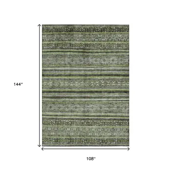 9' X 12' Olive Green Gray And Fern Green Southwestern Washable Indoor Outdoor Area Rug