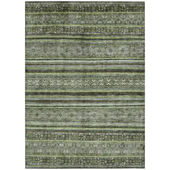 9' X 12' Olive Green Gray And Fern Green Southwestern Washable Indoor Outdoor Area Rug