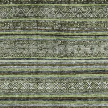 9' X 12' Olive Green Gray And Fern Green Southwestern Washable Indoor Outdoor Area Rug