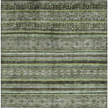 10' X 14' Olive Green Gray And Fern Green Southwestern Washable Indoor Outdoor Area Rug