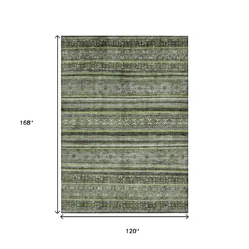 10' X 14' Olive Green Gray And Fern Green Southwestern Washable Indoor Outdoor Area Rug