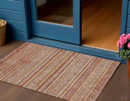 3' X 5' Rust Gold And Silver Southwestern Washable Indoor Outdoor Area Rug
