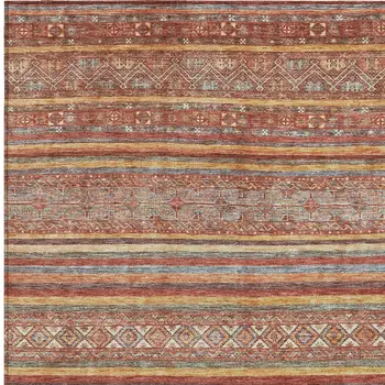 5' X 8' Rust Gold And Silver Southwestern Washable Indoor Outdoor Area Rug