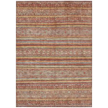 8' X 10' Rust Gold And Silver Southwestern Washable Indoor Outdoor Area Rug