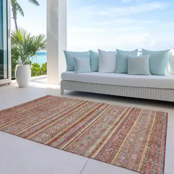 10' X 14' Rust Gold And Silver Southwestern Washable Indoor Outdoor Area Rug