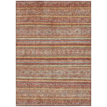 10' X 14' Rust Gold And Silver Southwestern Washable Indoor Outdoor Area Rug