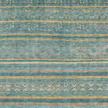 5' X 8' Teal Blue Gold And Taupe Southwestern Washable Indoor Outdoor Area Rug