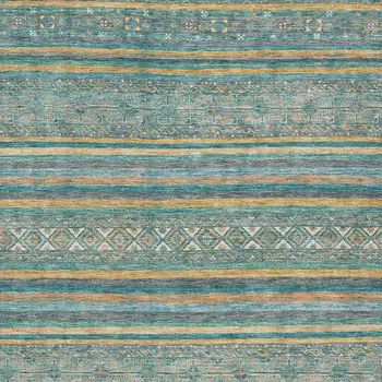 8' X 10' Teal Blue Gold And Taupe Southwestern Washable Indoor Outdoor Area Rug