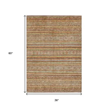 3' X 5' Terra Cotta Copper And Gray Southwestern Washable Indoor Outdoor Area Rug