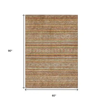5' X 8' Terra Cotta Copper And Gray Southwestern Washable Indoor Outdoor Area Rug
