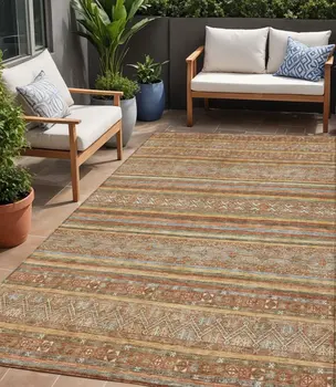 5' X 8' Terra Cotta Copper And Gray Southwestern Washable Indoor Outdoor Area Rug