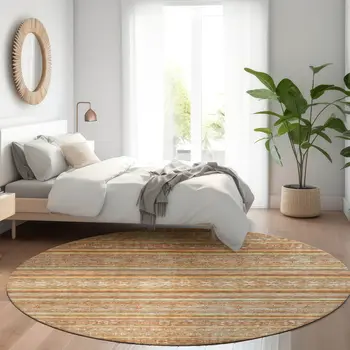 8' Terra Cotta Copper And Gray Round Southwestern Washable Indoor Outdoor Area Rug