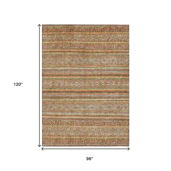 8' X 10' Terra Cotta Copper And Gray Southwestern Washable Indoor Outdoor Area Rug