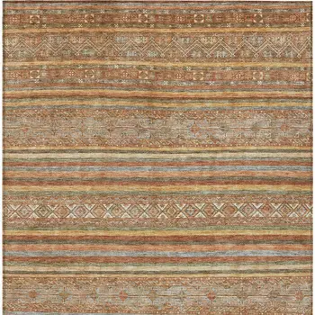 9' X 12' Terra Cotta Copper And Gray Southwestern Washable Indoor Outdoor Area Rug