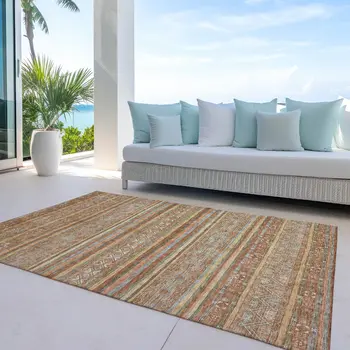 9' X 12' Terra Cotta Copper And Gray Southwestern Washable Indoor Outdoor Area Rug