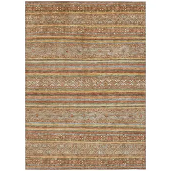 9' X 12' Terra Cotta Copper And Gray Southwestern Washable Indoor Outdoor Area Rug