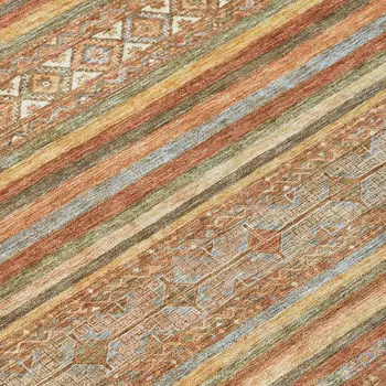 9' X 12' Terra Cotta Copper And Gray Southwestern Washable Indoor Outdoor Area Rug