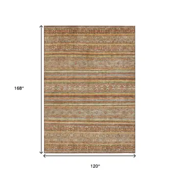 10' X 14' Terra Cotta Copper And Gray Southwestern Washable Indoor Outdoor Area Rug