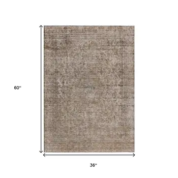 3' X 5' Brown And Beige Abstract Washable Indoor Outdoor Area Rug