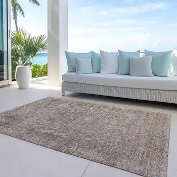 3' X 5' Brown And Beige Abstract Washable Indoor Outdoor Area Rug