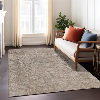 3' X 5' Brown And Beige Abstract Washable Indoor Outdoor Area Rug
