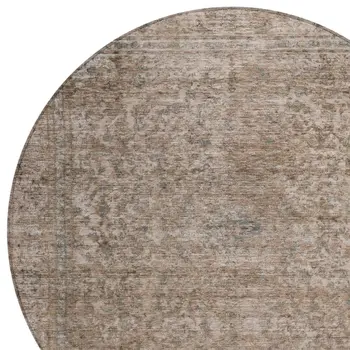 8' Brown And Beige Round Abstract Washable Indoor Outdoor Area Rug